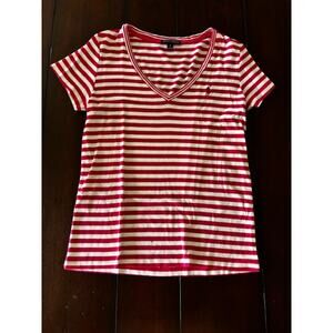 Ralph Lauren Size Large Short Sleeve Cotton V-Neck Short Sleeve Top Pink & White